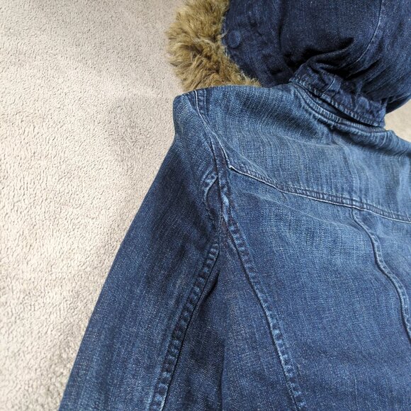Vintage Ralph Lauren Jeans Co Women’s S Denim Toggle Coat Faux Fur Hood Plaid - Picture 12 of 16